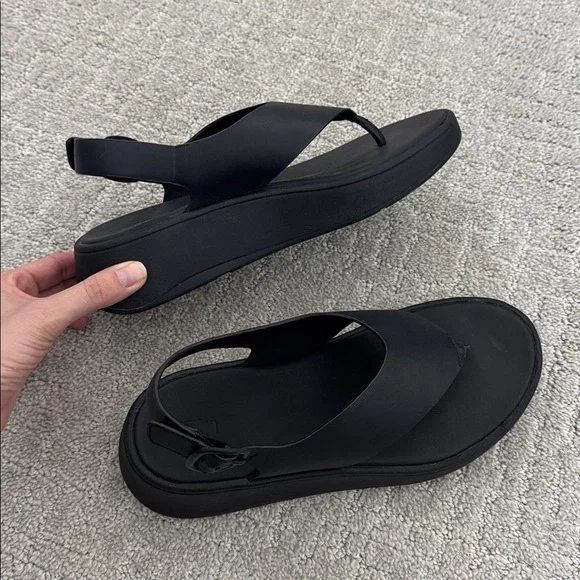 EUC Fitflop F-Mode Leather Flatform Toe-Post back strap Sandals black platform - Picture 5 of 10